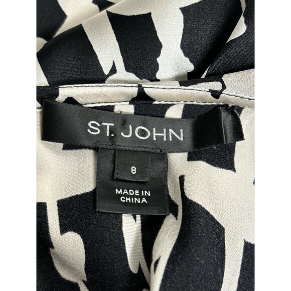 St. John Womens Ruffled Cap Sleeve Blouse Black & White Abstract Print Size 8 Si - Picture 5 of 8